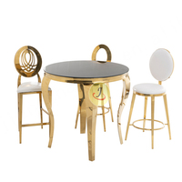 Table de bar moderne en acier inoxydable avec plateau en verre doré, garantie 3 ans, pour hôtel, centre commercial, ferme, parc, mariage, fête, usage commercial, en métal