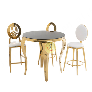 เก้าอี้บาร์แก้วกลมสแตนเลสสีทองทรงกลมโต๊ะค็อกเทล - Product Image 3