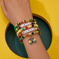Pulseras del Mes de la Historia Negra de Juneteenth, Set de Pulseras Elásticas de Cuentas de Cerámica Suave, Joyería de Capas con Letras Afroamericanas Afro