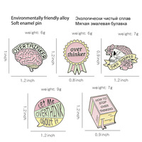 Over Thinker Buchstaben-Anstecknadeln: Kreative Rosa Gehirn-Blumen-Buch-Design Metall-Abzeichen, Lustige Cartoon-Emaille-Pins und Broschen