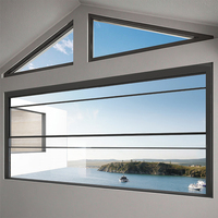 Fenêtre coulissante verticale automatique sur mesure VAESI, en verre trempé et aluminium, avec levage électrique pour villa