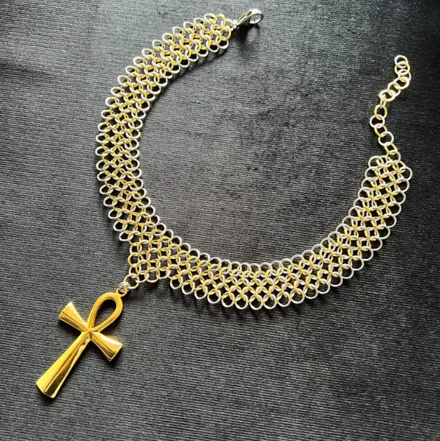 Ide produk baru kalung Choker surat rantai salib mode baja tahan karat salib Mesir besar perhiasan Gotik kalung Ankh Populer