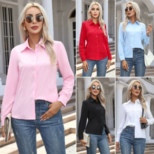 Chemisiers de travail pour femmes en gros, chemises boutonnées blanches grande taille pas chères, style vintage décontracté en tricot pour le printemps, l'été et l'automne - Product Image 2