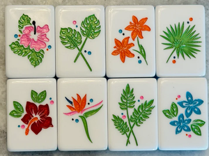 Juego de Mahjong Americano <span class=keywords><strong>Tropical</strong></span> Azul Océano, 160 Fichas Premium con Diseños Hawaianos de Surf y Flores para Noches de Juego de Verano - Product Image 2