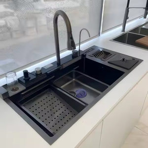 Évier de cuisine en acier inoxydable 304 à cuve unique fait à la main, <span class=keywords><strong>filtre</strong></span> à eau multifonctionnel nano, zone pour le lavage des légumes, poubelle - Product Image 2