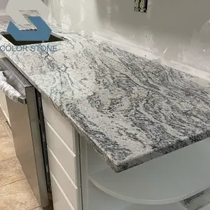 Premium Quality Polished Natural Stone Cloudy White Granite Kitchen Countertop Worktop Waterfall Island Top