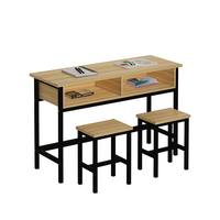 Ensemble de chaise et de bureau d'école en bois sur mesure, design moderne, durable, 2 tiroirs, taille/couleur personnalisable, mobilier scolaire en gros