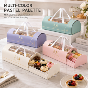Custom Logo Eco-Friendly Biodegradable Food Grade Bakery Gift Box Clear Window <b>Ribbon</b> Handle Recycled Materials Four-Color Sugar - Product Image 2