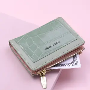 女式奢侈品牌著名迷你女式钱包女式鳄鱼皮折叠短款拉链钱包信用卡卡座