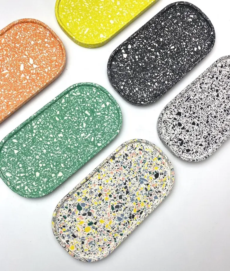 BOTON STONE Kunststein Mehrfarbiger Schmuck Oval Terrazzo Serviert ablett Stein Essteller Terrazzo Tablett