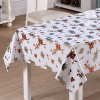 Nappe en vinyle imprimée au laser RNPT avec des fleurs roses et des feuillage métallique, support en PVC blanc et en tissu pour la salle à manger à domicile