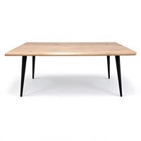 Table à manger rectangulaire en MDF, aspect bois massif, pieds en métal, fabrication chinoise, commande en conteneur disponible en gros