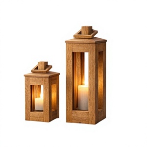 Lanterne à bougie en bois rustique faite à la main avec impression personnalisable et panneaux en verre pour la décoration intérieure/extérieure - Product Image 1