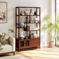 Étagère de présentation en bambou, nouveau style chinois, meuble multi-compartiments avec double porte et tiroirs, pour salon, hôtel, présentation de thé, mobilier de maison