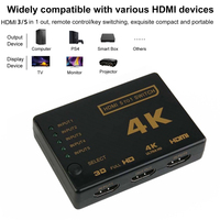 Commutateur HDMI 3 5 ports 4K, séparateur, concentrateur, télécommande IR vidéo, boîte de commutation HDMI, 5 entrées 1 sortie 1080p pour Xbox, DVD, HDTV, PC, ordinateur portable, téléviseur