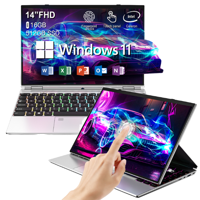 14-Inch Celeron N95 Portable Touch Screen Tablet PC Collapsible Design 1TB SSD Win 11 Pro 16GB DDR4 IPS Business Laptop