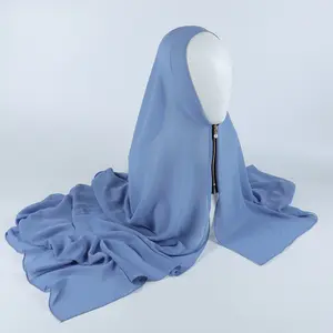 ピュアパールシフォンロングスカーフ品質伸縮性卸売イスラム教徒のスカーフ女性ヒジャーブパールジッパー通気性