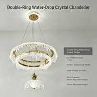 Nouveau Lustre Suspendu Moderne de Luxe à Double Anneau Goutte d'Eau 2027, 40cm, 70W, Or, 3CCT, 165-265V, LED, Décoration Maison Afrique