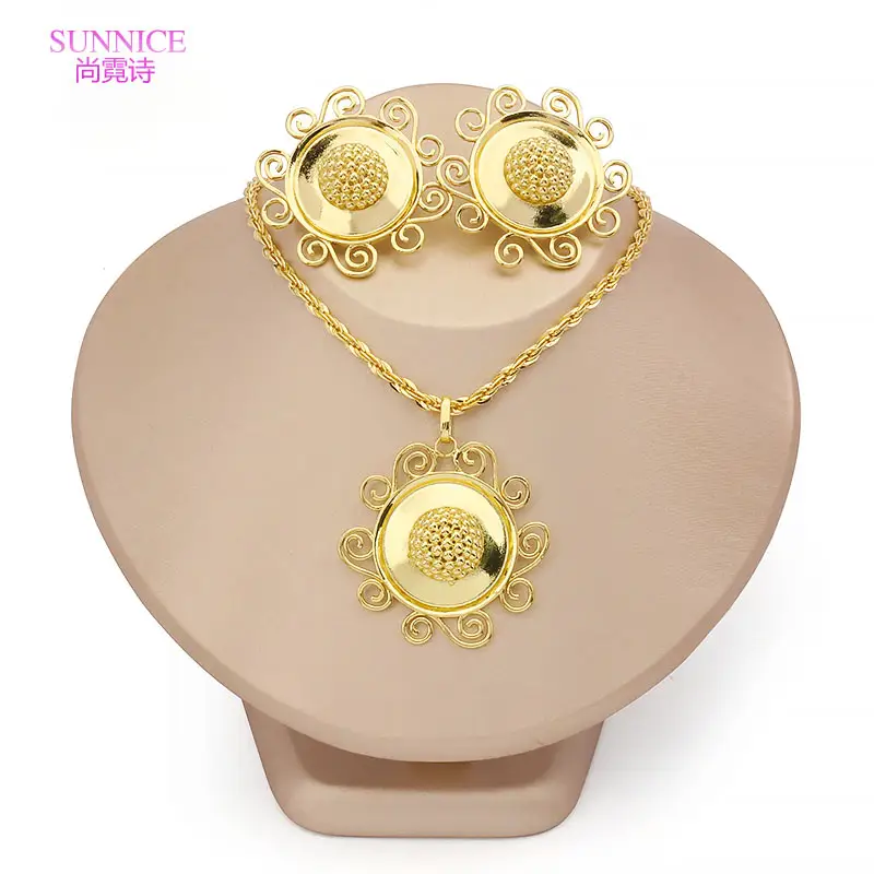 Sunnice Popular Accessories Women Jewelry Earrings Pendant Set Dubai 18k Gold Plated beach Party Accessories