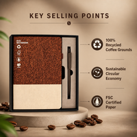 Ensemble de carnets écologiques en papier recyclé et en grains de café recyclés avec boîte cadeau imprimée UV et logo personnalisé