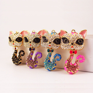 Moda nueva pareja llavero accesorios Animal zorro llavero civeta <span class=keywords><strong>gato</strong></span> llavero con diamantes de imitación cristal llavero baratija - Product Image 1