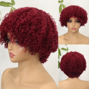 Perruque Courte Bouclée 100% Cheveux Humains pour Femmes Noires Couleur Roux Perruque Afro Crépue avec Frange Sans Dentelle Frontale Coupe Pixie Bob Sans Colle - Product Image 2