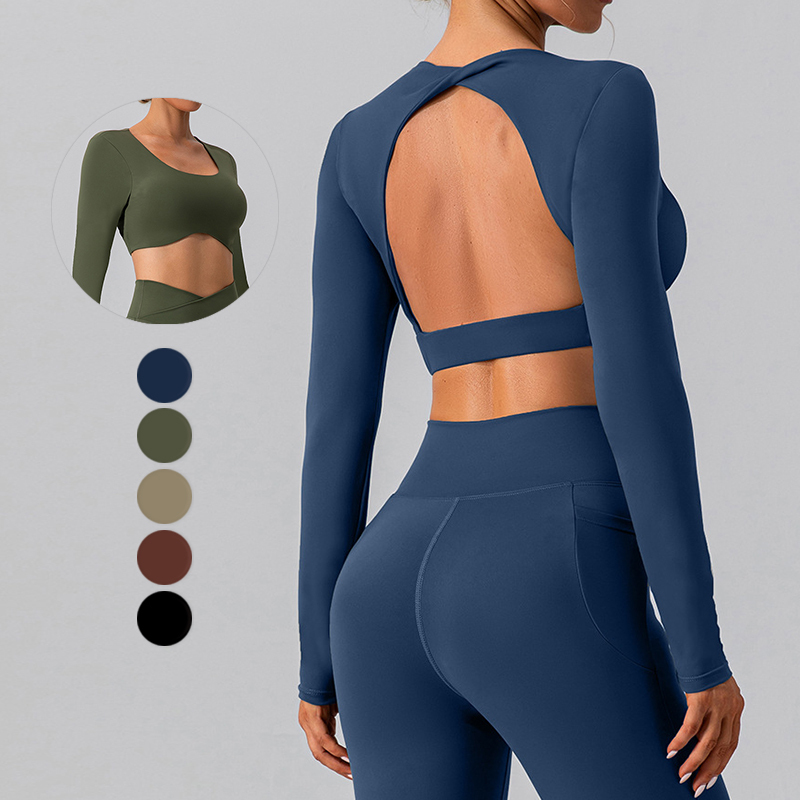 YIYI Autumn Winter Toplook Backless Crop Top Yoga Sport Bras Long Sleeve Fitness T Shirt Women Quick Dry Breathable Tops