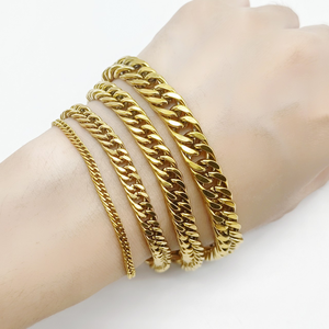 Pulsera de eslabones cubanos de acero inoxidable con baño de oro de 18 quilates para hombre y mujer, no se deslustra, venta al por mayor - Product Image 2