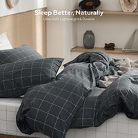 Couette personnalisée 100% coton Queen Gingham gris foncé, douce et respirante, en sergé avec 8 attaches d'angle intérieures, double couche, fabrication artisanale