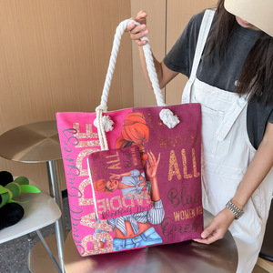 <span class=keywords><strong>Sac</strong></span> à <span class=keywords><strong>main</strong></span> pliable léger Aimiqi pour femme, <span class=keywords><strong>sac</strong></span> fourre-tout imprimé fille noire peint à la <span class=keywords><strong>main</strong></span>, <span class=keywords><strong>sac</strong></span> à bandoulière brodé avec fermeture éclair pour le voyage - Product Image 2