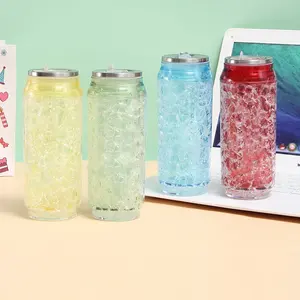 Latas creativas vasos de agua con pajita sin BPA de doble capa de plástico verano <span class=keywords><strong>Cola</strong></span> botella de hielo triturado deportes al aire libre taza para beber - Product Image 5
