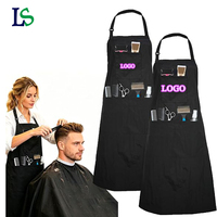 Tablier de coiffeur personnalisé avec logo brodé et imprimé, avec poches, noir, avec sangle réglable pour salon
