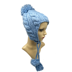 Bonnet d'hiver en acrylique tricoté à la main pour enfants, doublé polaire, avec cache-oreilles et pompon, chaud et doux, pour femmes - En promotion - Product Image 1