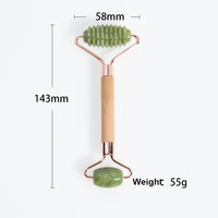 Rouleau de jade naturel en quartz rose avec manche en bois, têtes simples/doubles à picots, cadre métallique, anti-rides pour les yeux et le cou
