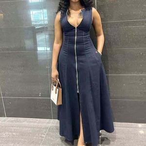 Robes sexy sans manches à col en V avec poches zippées pour femmes africaines – Tendance mode - Product Image 3