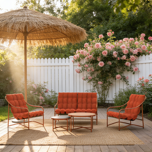 Conjunto de Jardín de Tres Piezas con Tubo Metálico y Cojín para Exteriores, con Sofá y Mesa de Centro para Patio, Terraza o Balcón - Product Image 6