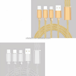 Cable de Carga Rápida 3 en 1 con Trenzado de Nailon, Cable Tipo C de 1m, Cable de Carga USB Tipo C para iPhone y <span class=keywords><strong>Android</strong></span> - Product Image 3