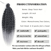 Extensions de cheveux synthétiques à double trame, résistantes à la chaleur, pour tresses au crochet, styles Deep Twist, Lisses, Brésiliennes et Ondulées effet eau, fabriquées à la machine