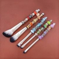 Ensemble de 5 pinceaux de maquillage DIY perlés pour poudre libre, blush et fard à paupières angulaire (fibres synthétiques, tube en aluminium)