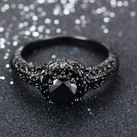Mode noir Zircon éternité anneau personnalité Vintage Design fête mariage bagues de fiançailles bijoux pour femmes cadeau