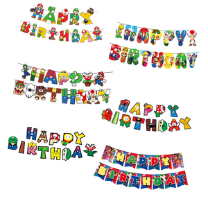 Décorations de fête d'anniversaire pour enfants : guirlande de bannière joyeux anniversaire Super <span class=keywords><strong>Mario</strong></span>, fournitures de fond de scène sur le thème - Product Image 1