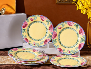 Hot Selling American Retro <b>Floral</b> Ceramic Plates, 6 Pieces in a <b>Box</b>, 22cm, for Gifts and Weddings - Product Image 2
