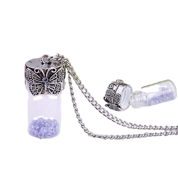 New Fashion Antique Style Rhinestone Customized Pattern Mini Openable Perfume Glass Bottle Necklace