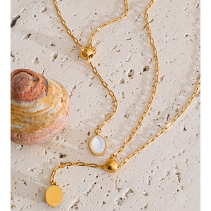 JINYOU 2073 Collar de <span class=keywords><strong>Cadena</strong></span> de Acero Inoxidable Chapado en Oro con Colgante Ovalado de Piedra Natural Ojo de Tigre, Joyería - Product Image 5