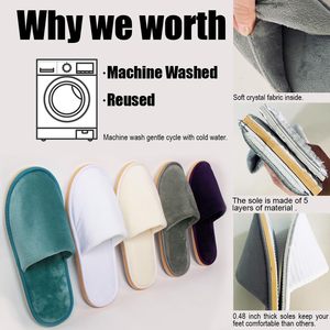 Premium paia di pantofole monouso antiscivolo lavabili a punta chiusa di cristallo pantofole in velluto per uso domestico per gli ospiti - Product Image 3