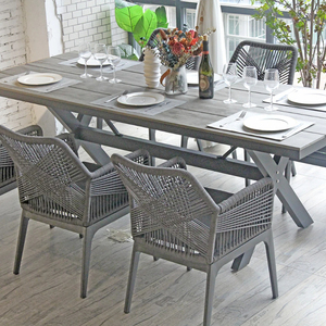 Mobili <span class=keywords><strong>da</strong></span> Giardino in Vimini, Sedie <span class=keywords><strong>da</strong></span> Patio, Sedia <span class=keywords><strong>da</strong></span> Pranzo con Cuscini, Poltrone in Corda con Tavolo - Product Image 1