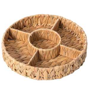 Handmade Water Hyacinth Woven Storage Basket Portable Round Tray Natural Decorative Organizer for Kitchen Living Room - Product Image 5