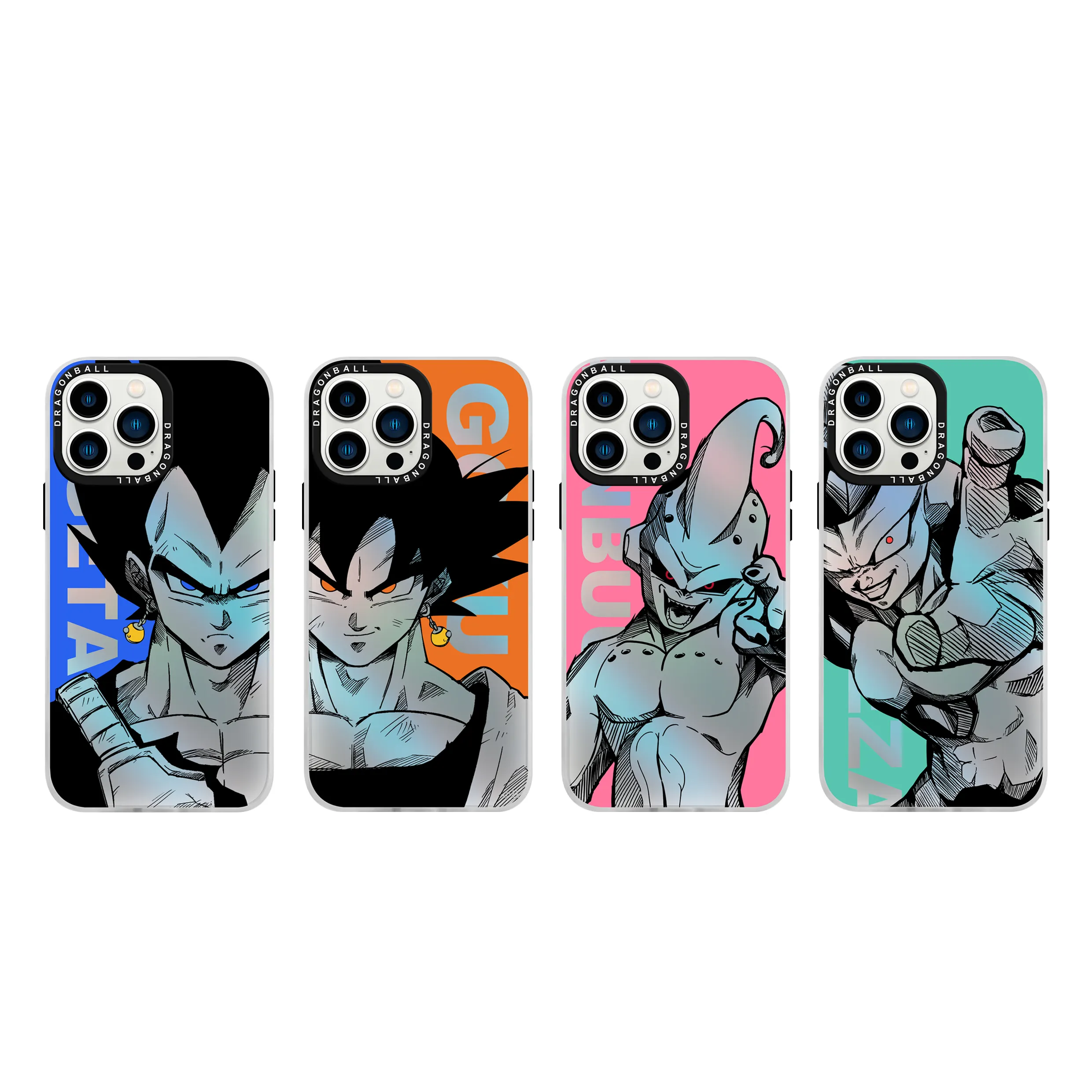 New Double Sided Film Covering+Metal Button+Laser Light Anime Dragon Balls Goku Phone Cases for IPhone 14 Pro Max Imd Back Cover