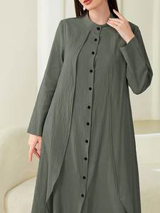 2025 Dubai Robe mujer hasta el suelo vestido saudí estilo pavo Color sólido dos piezas Simple moda elemento Sexy - Product Image 6