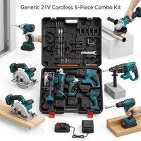 Kit combiné d'outils électriques sans fil 21V 5-en-1 sans balais : perceuse, visseuse, marteau, clé à chocs
